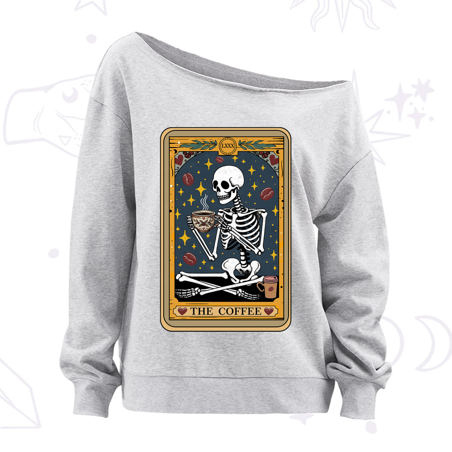 Purplehecate The Coffee Lover Tarot Card Off The Shoulder Sweatshirt