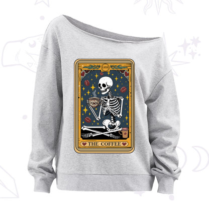 Purplehecate The Coffee Lover Tarot Card Off The Shoulder Sweatshirt