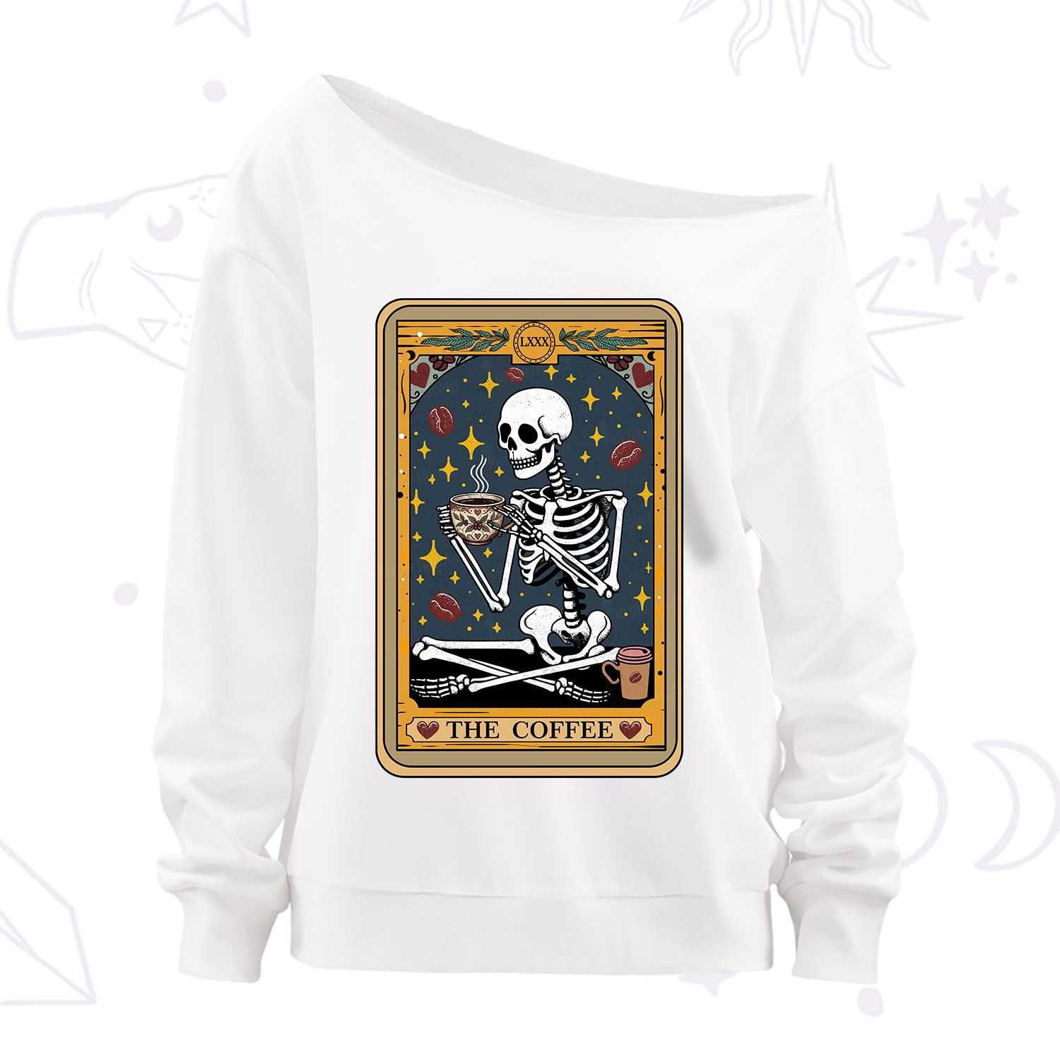 Purplehecate The Coffee Lover Tarot Card Off The Shoulder Sweatshirt