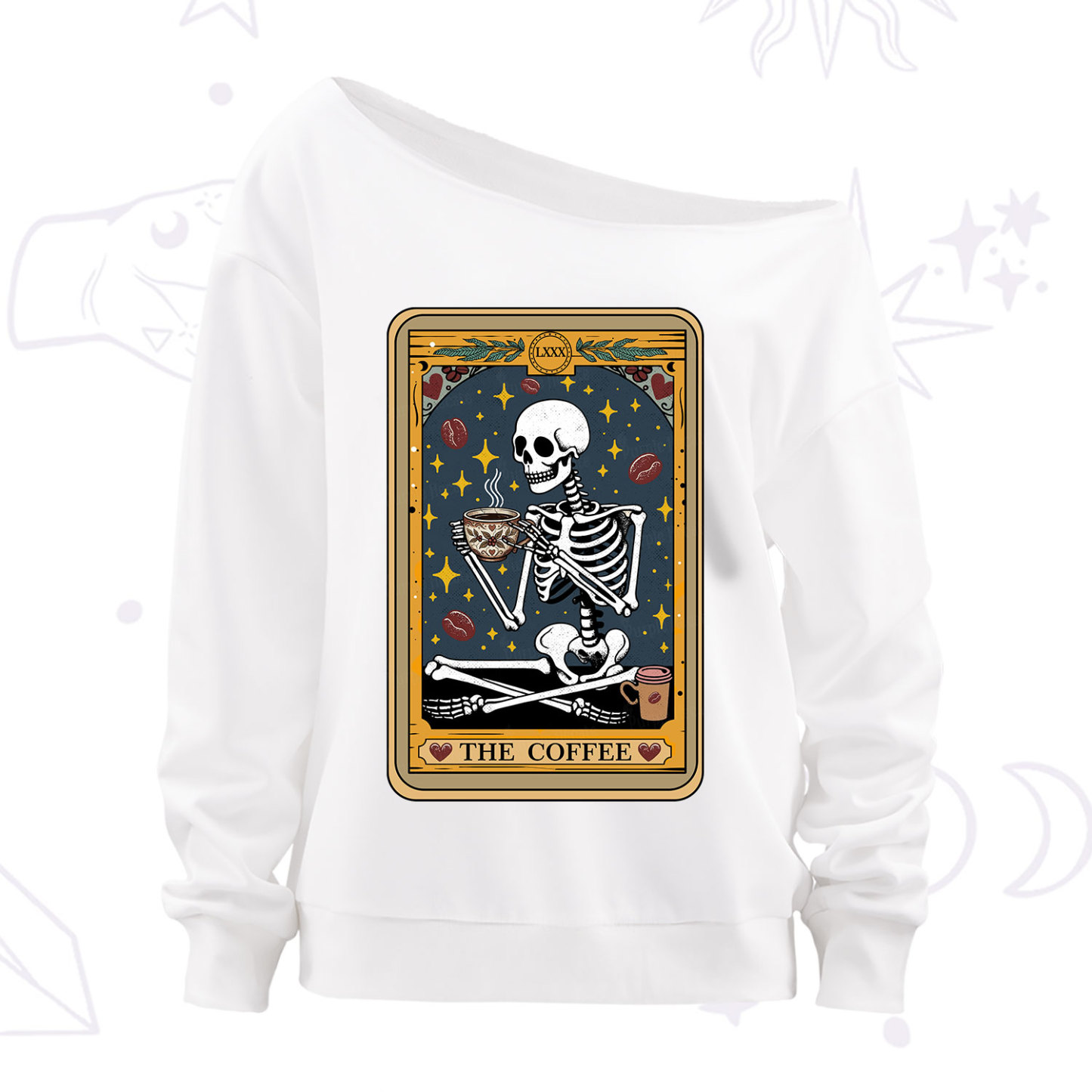Purplehecate The Coffee Lover Tarot Card Off The Shoulder Sweatshirt