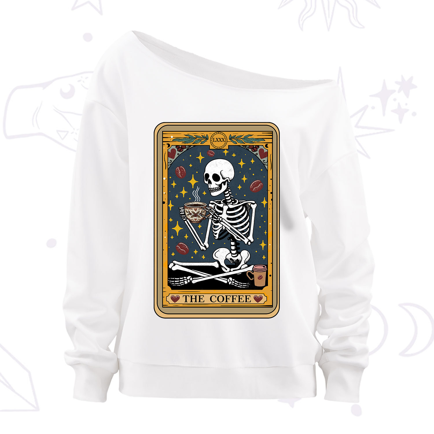 Purplehecate The Coffee Lover Tarot Card Off The Shoulder Sweatshirt
