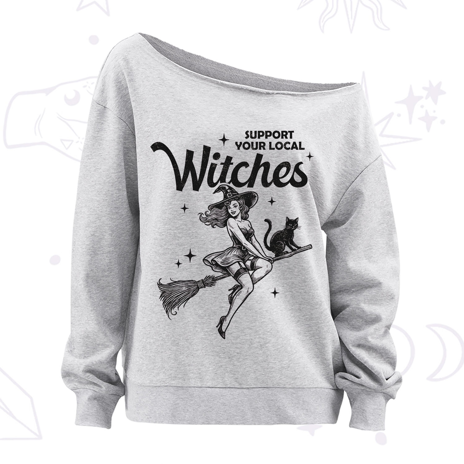 Purplehecate Support Your Local Witches Funny Witch Off The Shoulder Sweatshirt