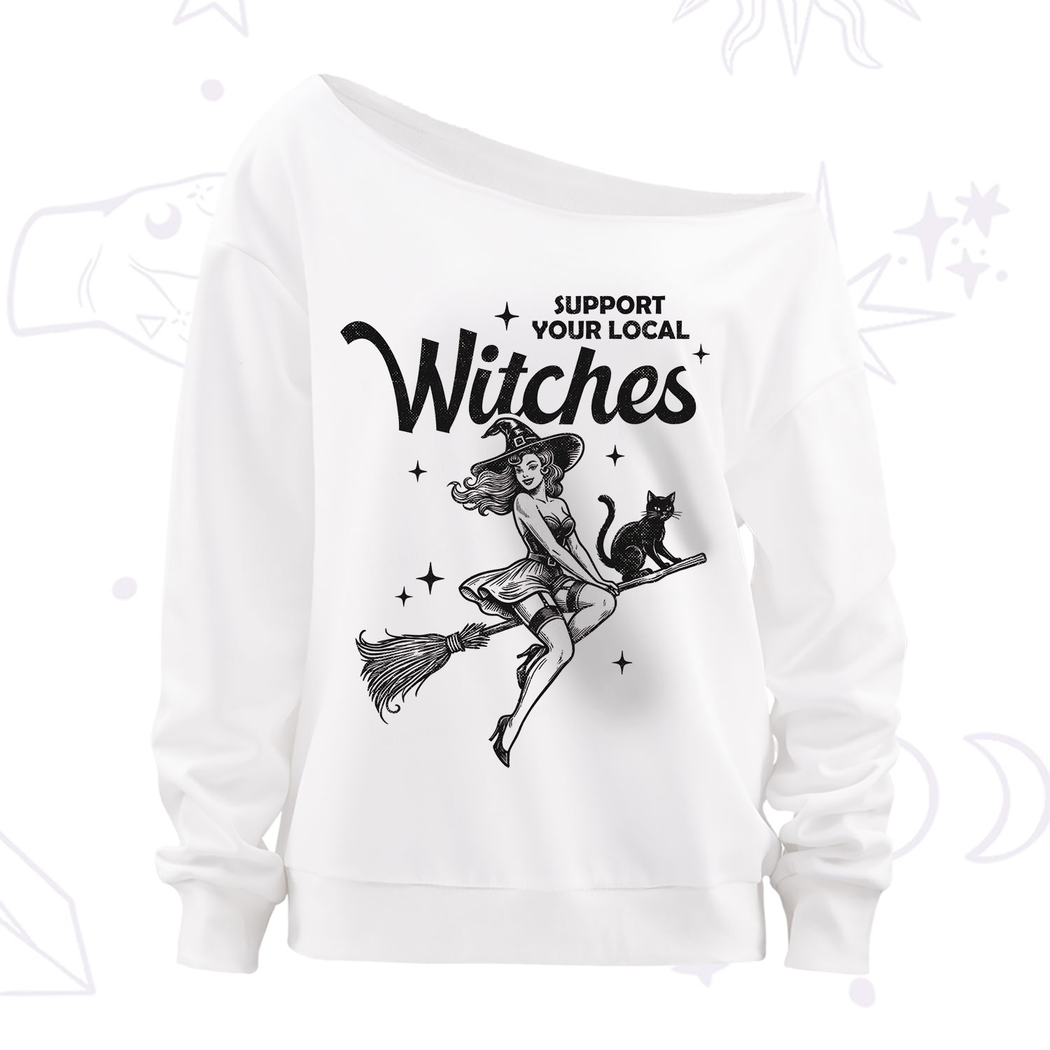 Purplehecate Support Your Local Witches Funny Witch Off The Shoulder Sweatshirt