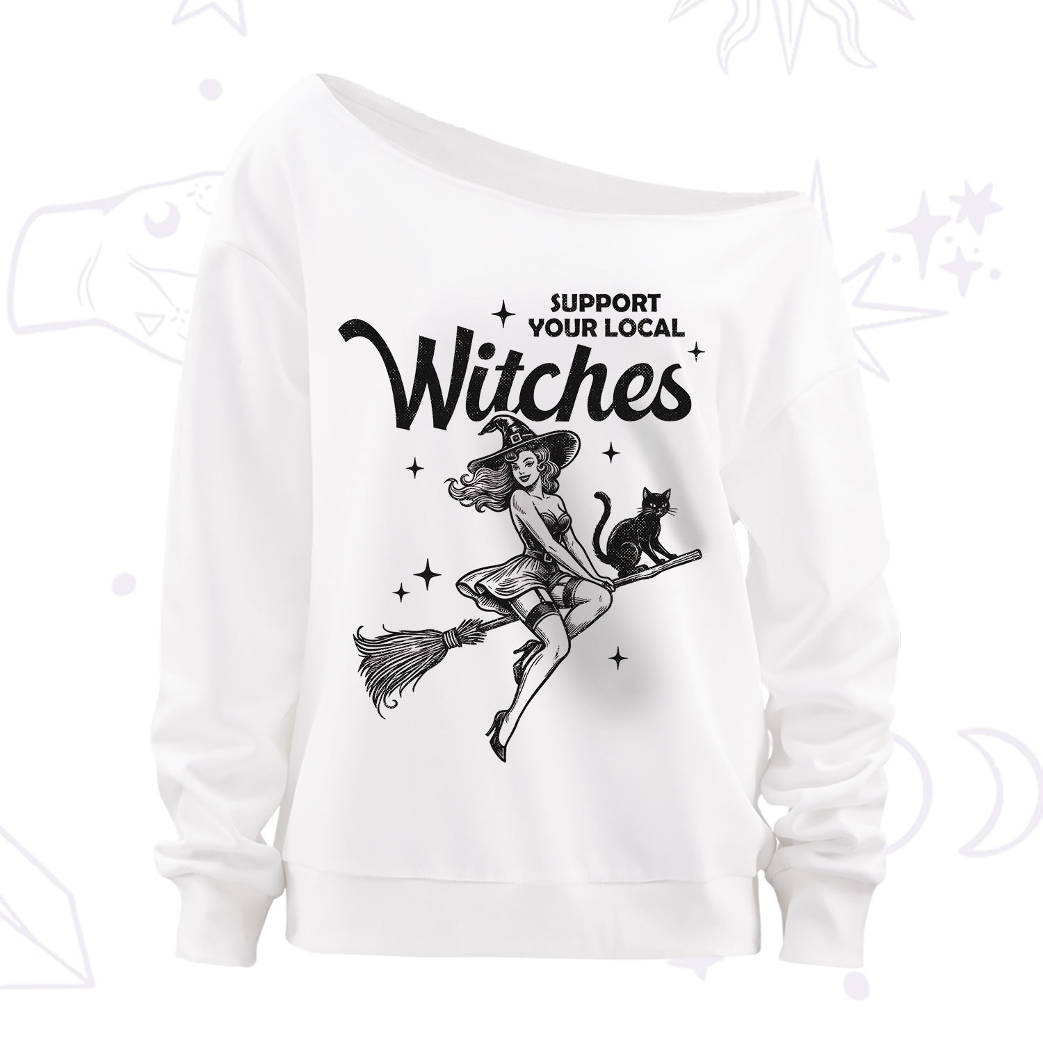 Purplehecate Support Your Local Witches Funny Witch Off The Shoulder Sweatshirt