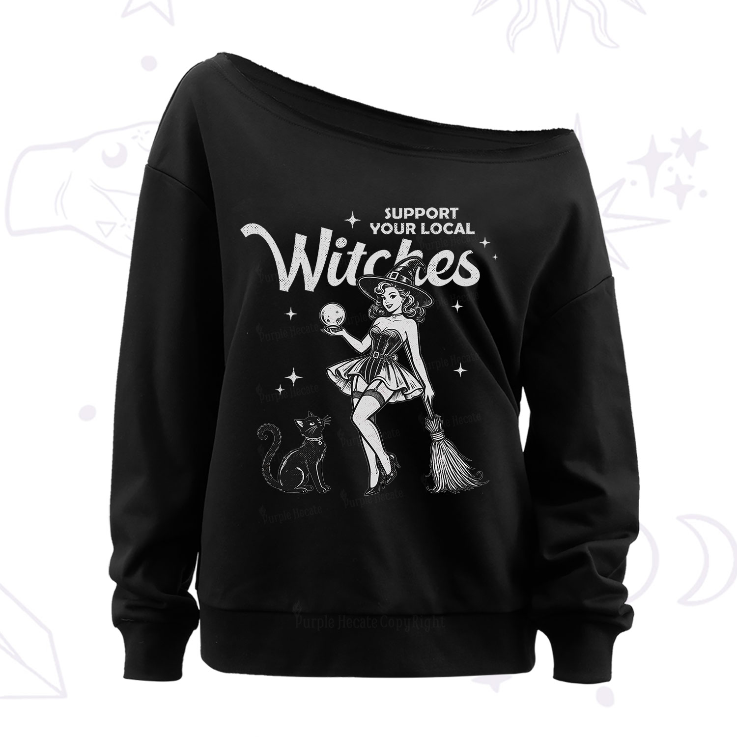 Purplehecate Support Your Local Witches Off The Shoulder Sweatshirt