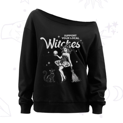 Purplehecate Support Your Local Witches Off The Shoulder Sweatshirt