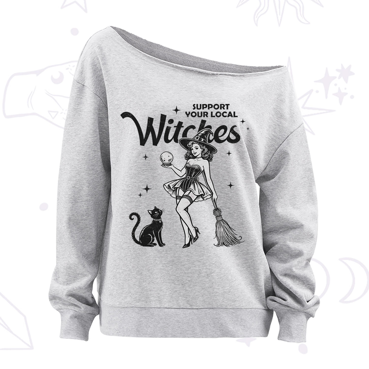Purplehecate Support Your Local Witches Off The Shoulder Sweatshirt