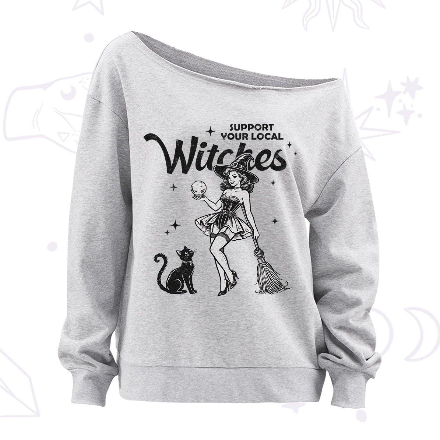 Purplehecate Support Your Local Witches Off The Shoulder Sweatshirt