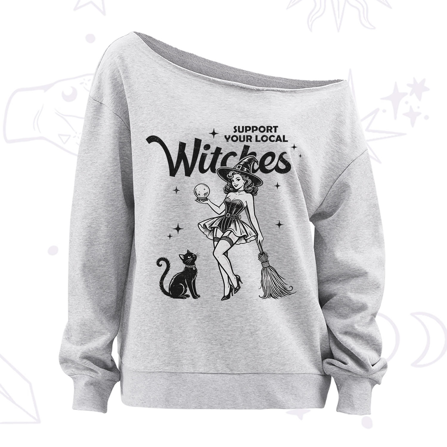 Purplehecate Support Your Local Witches Off The Shoulder Sweatshirt