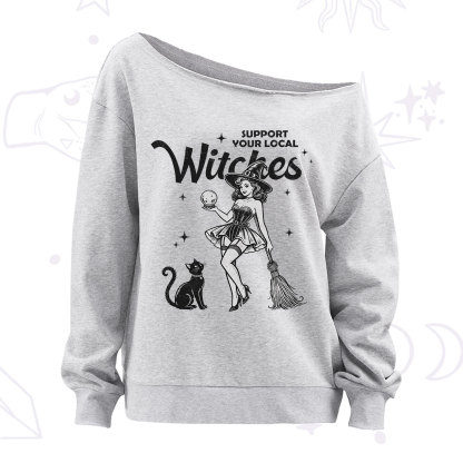Purplehecate Support Your Local Witches Off The Shoulder Sweatshirt