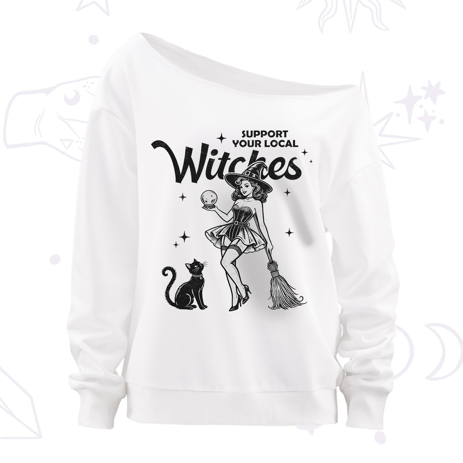 Purplehecate Support Your Local Witches Off The Shoulder Sweatshirt