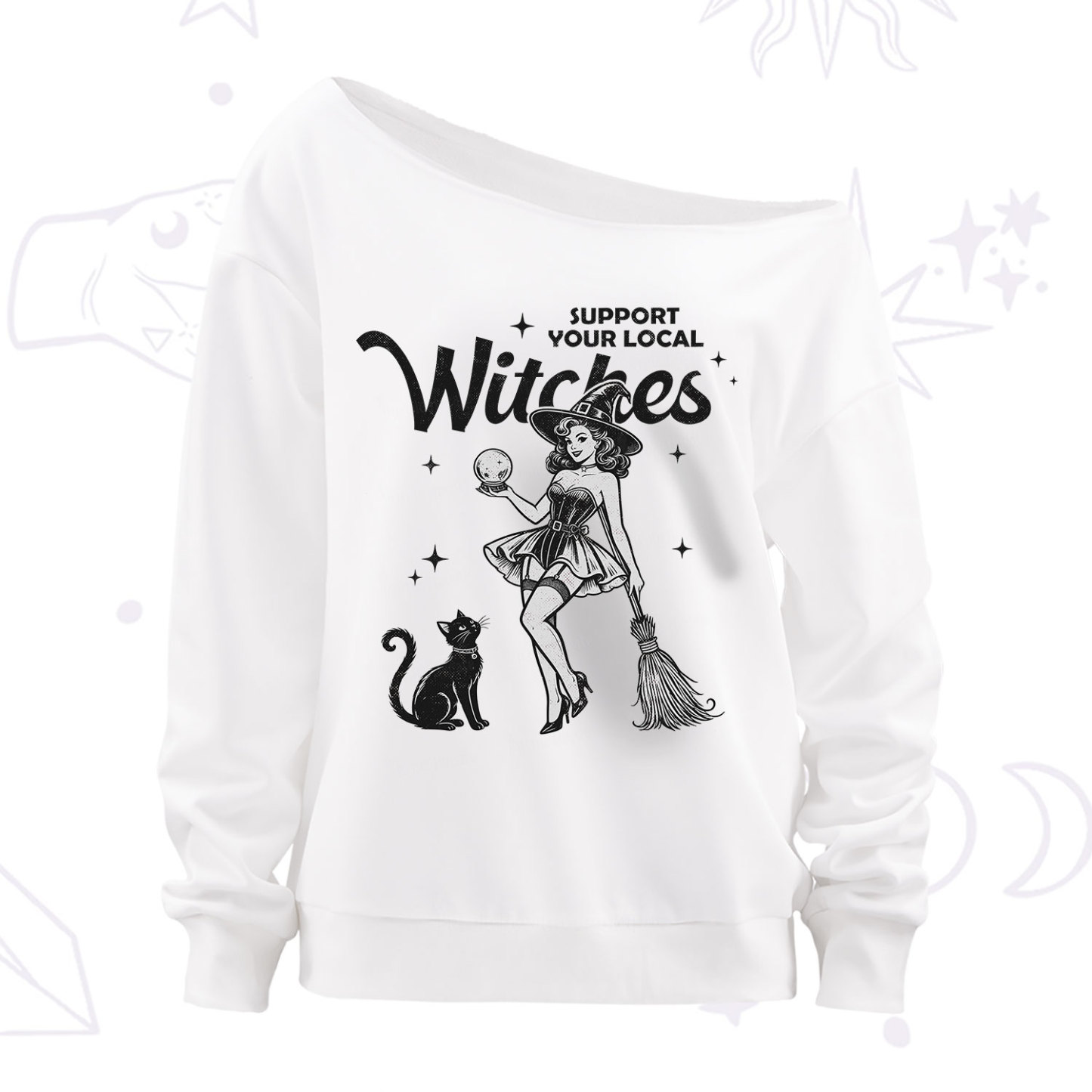 Purplehecate Support Your Local Witches Off The Shoulder Sweatshirt
