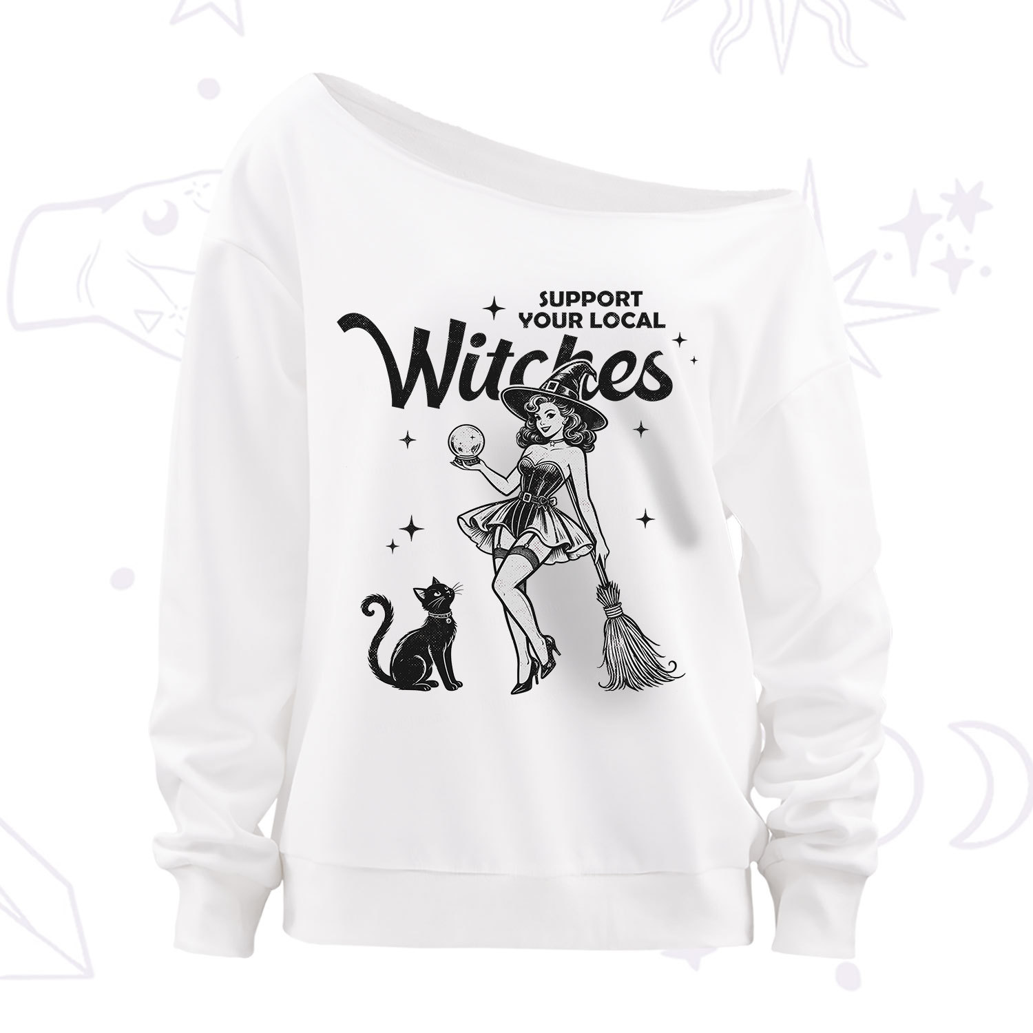 Purplehecate Support Your Local Witches Off The Shoulder Sweatshirt