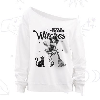 Purplehecate Support Your Local Witches Off The Shoulder Sweatshirt