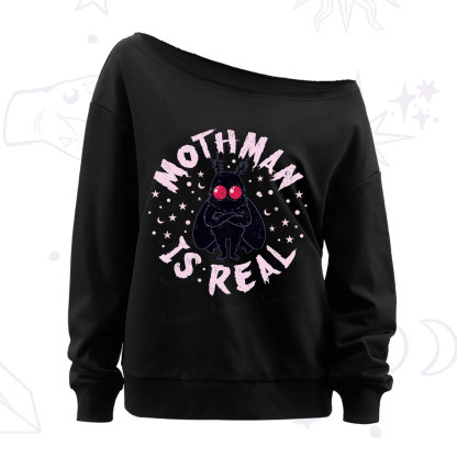 Purplehecate Mothman Is Real Off The Shoulder Sweatshirt