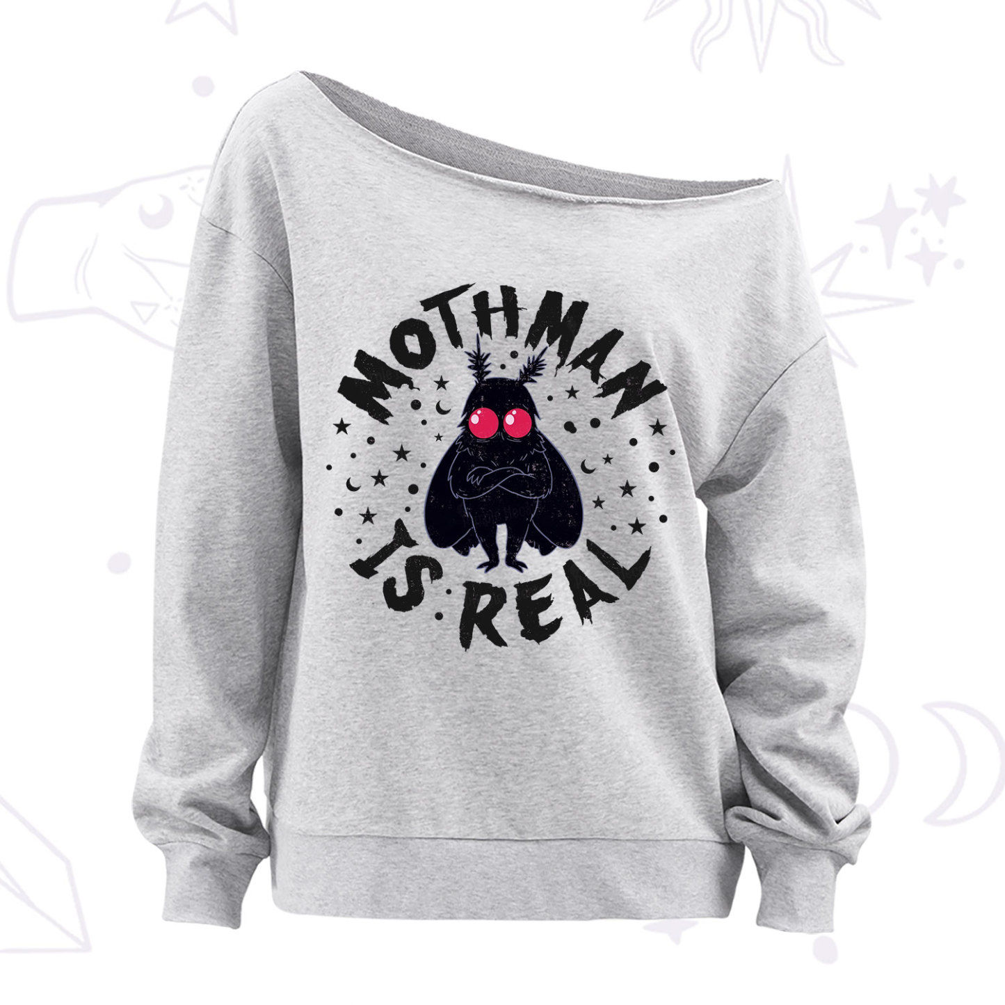 Purplehecate Mothman Is Real Off The Shoulder Sweatshirt