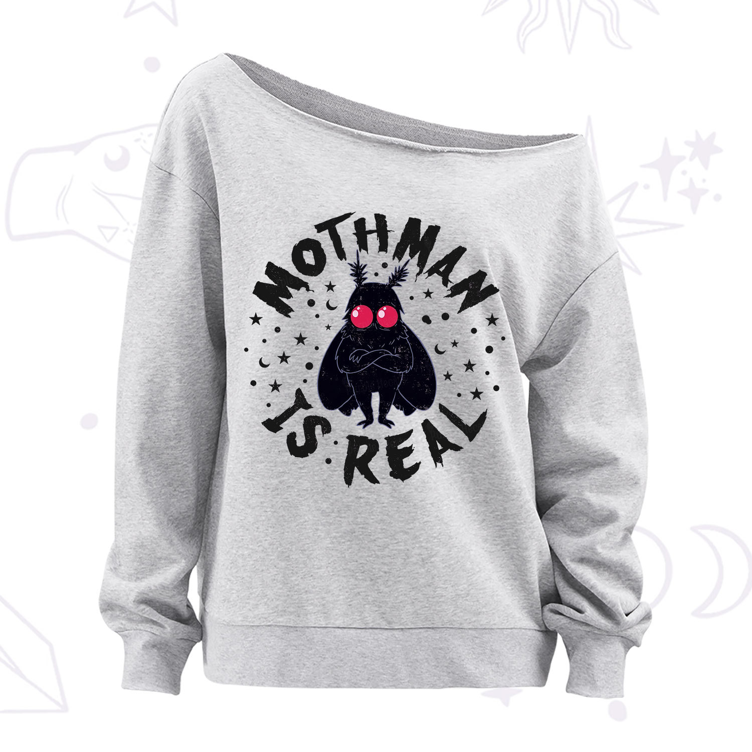 Purplehecate Mothman Is Real Off The Shoulder Sweatshirt