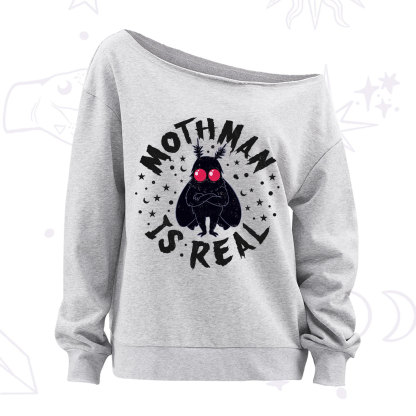 Purplehecate Mothman Is Real Off The Shoulder Sweatshirt