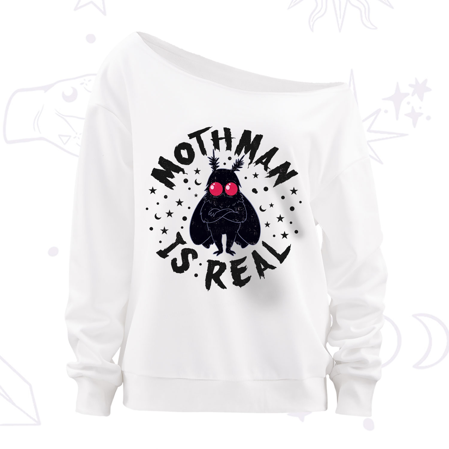 Purplehecate Mothman Is Real Off The Shoulder Sweatshirt