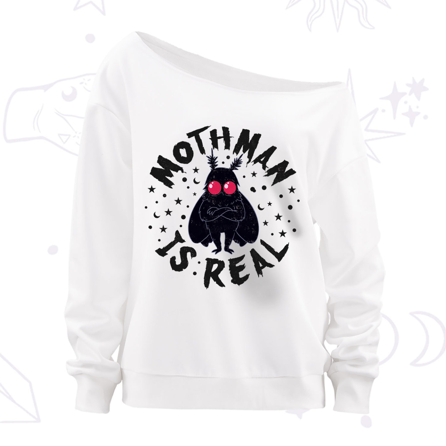 Purplehecate Mothman Is Real Off The Shoulder Sweatshirt