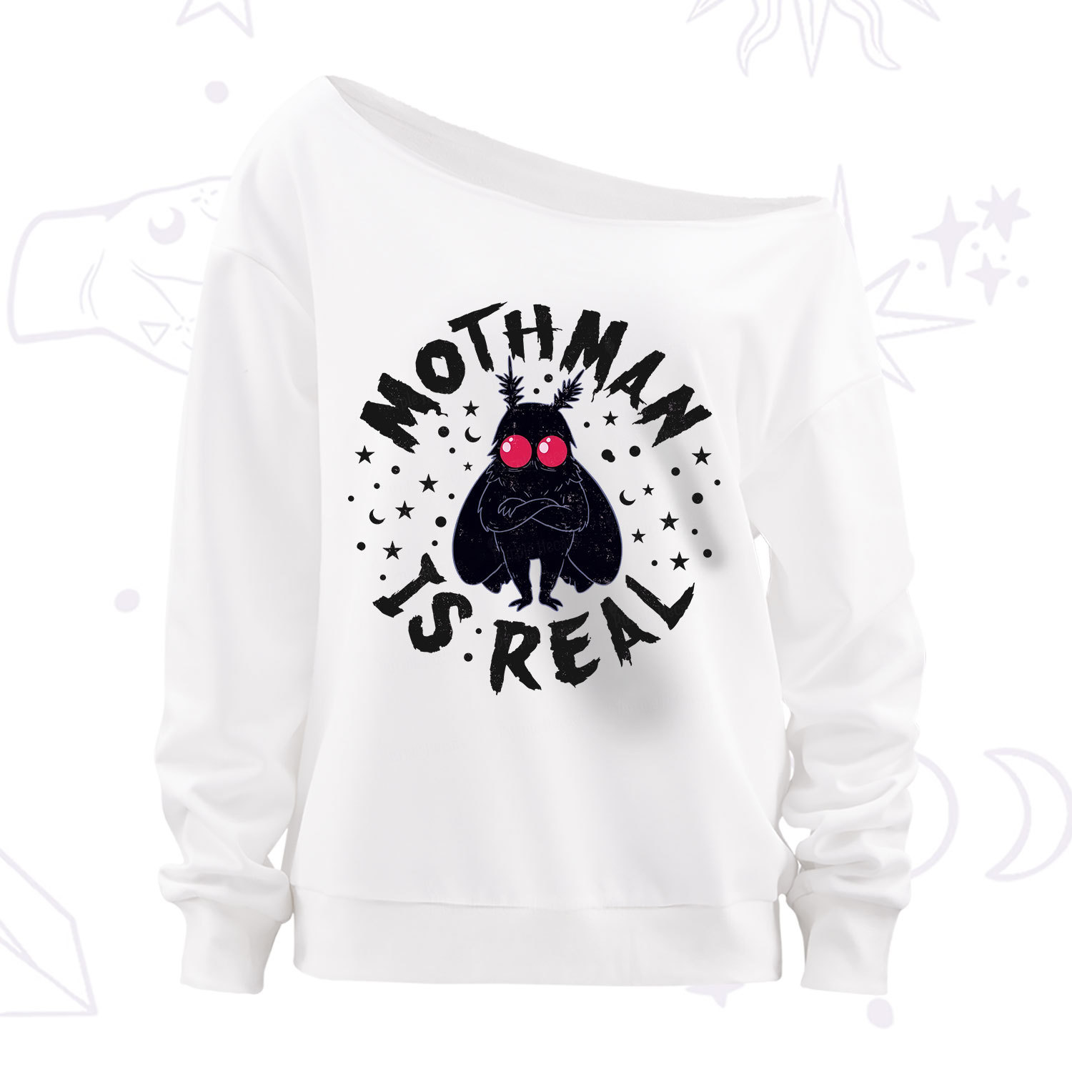 Purplehecate Mothman Is Real Off The Shoulder Sweatshirt