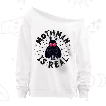Purplehecate Mothman Is Real Off The Shoulder Sweatshirt