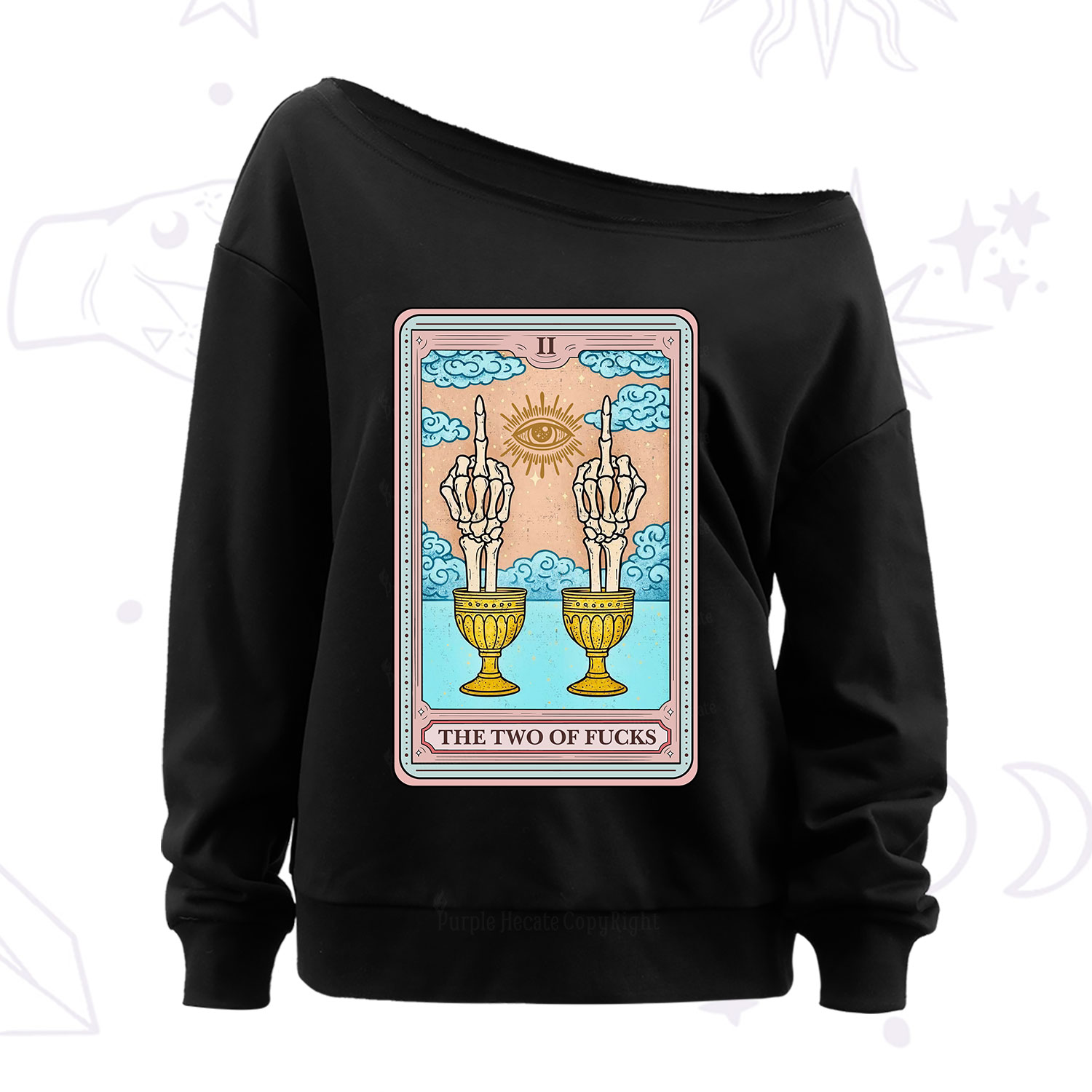 Purplehecate The Two of Fucks Tarot Off The Shoulder Sweatshirt