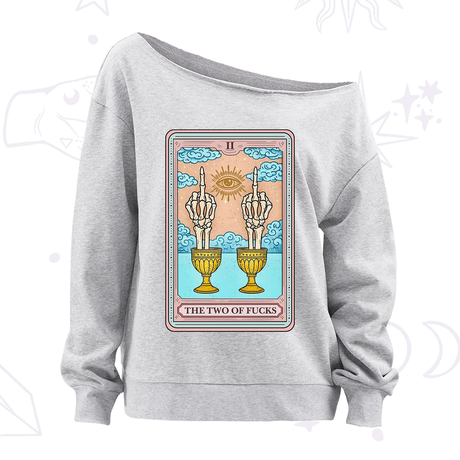 Purplehecate The Two of Fucks Tarot Off The Shoulder Sweatshirt