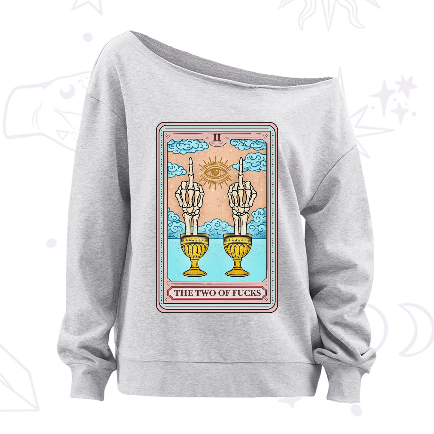 Purplehecate The Two of Fucks Tarot Off The Shoulder Sweatshirt