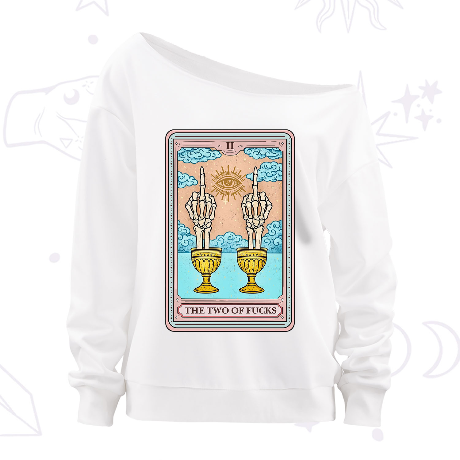 Purplehecate The Two of Fucks Tarot Off The Shoulder Sweatshirt