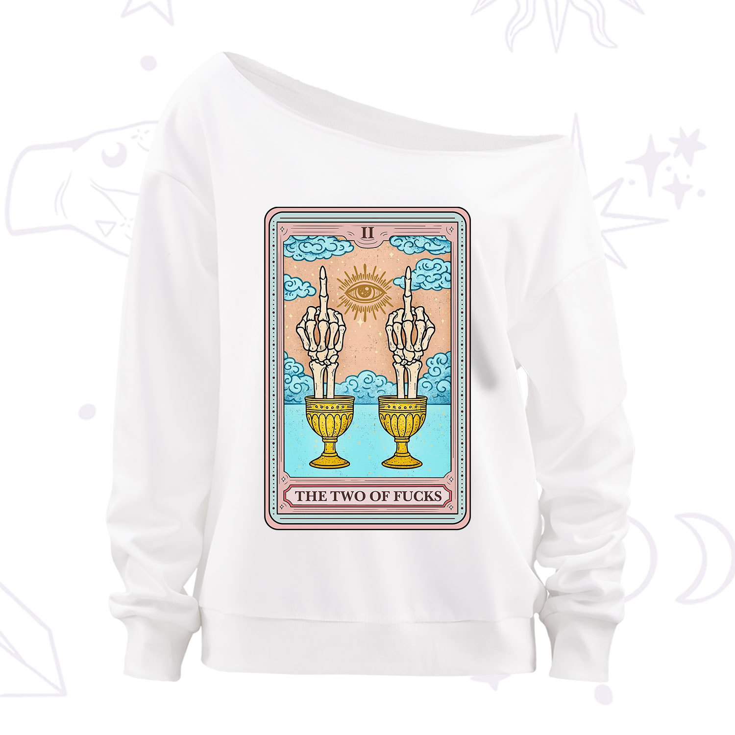 Purplehecate The Two of Fucks Tarot Off The Shoulder Sweatshirt