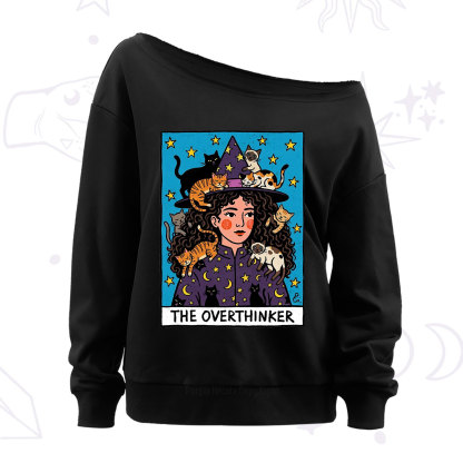 Purplehecate The Overthinker Witch Cat Party Off The Shoulder Sweatshirt