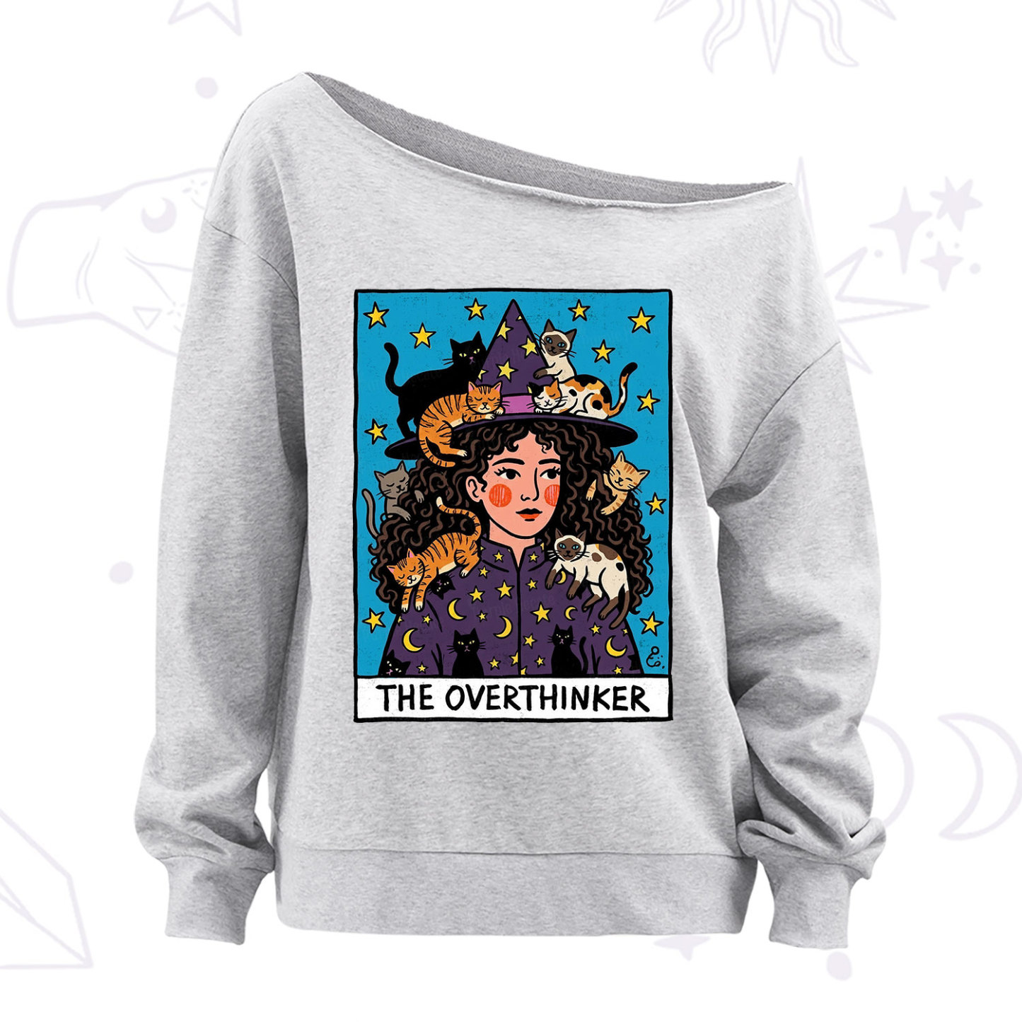 Purplehecate The Overthinker Witch Cat Party Off The Shoulder Sweatshirt