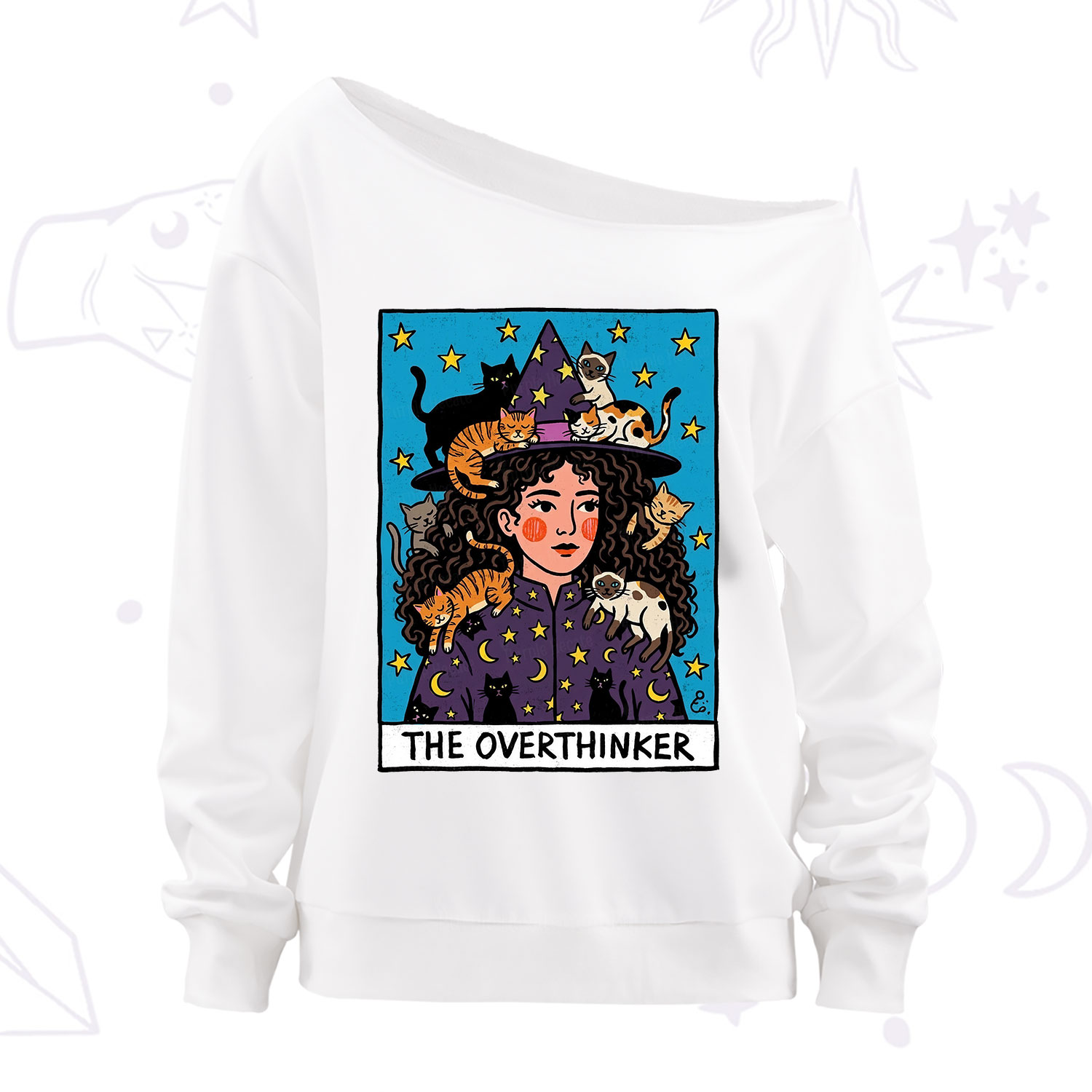 Purplehecate The Overthinker Witch Cat Party Off The Shoulder Sweatshirt