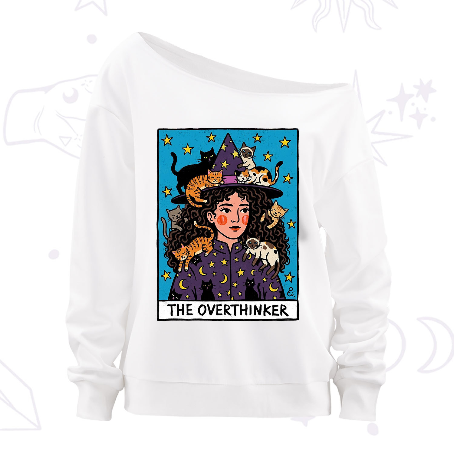 Purplehecate The Overthinker Witch Cat Party Off The Shoulder Sweatshirt