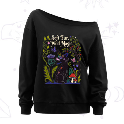 Purplehecate Soft Fur Wild Magic Black Bunny Off The Shoulder Sweatshirt