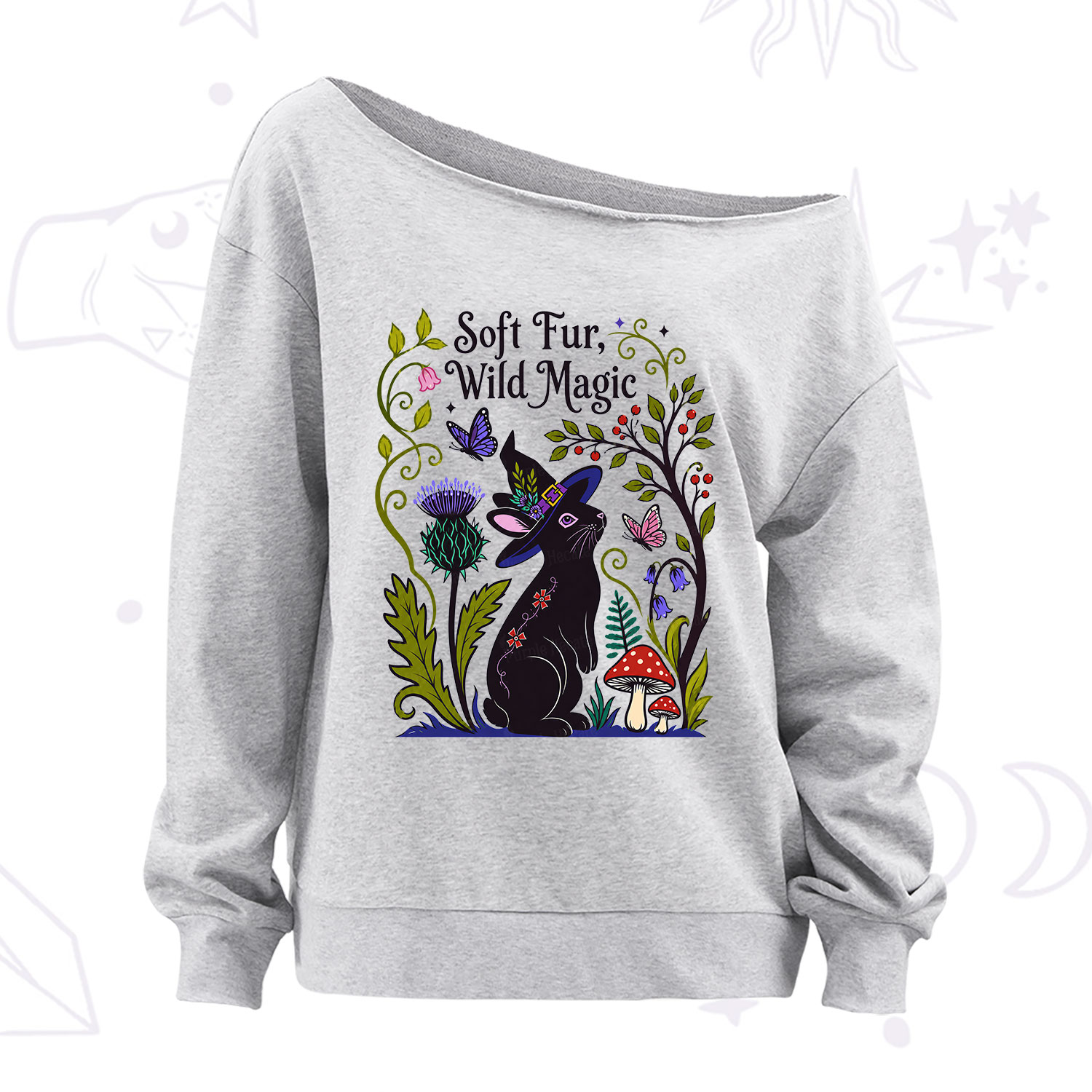 Purplehecate Soft Fur Wild Magic Black Bunny Off The Shoulder Sweatshirt