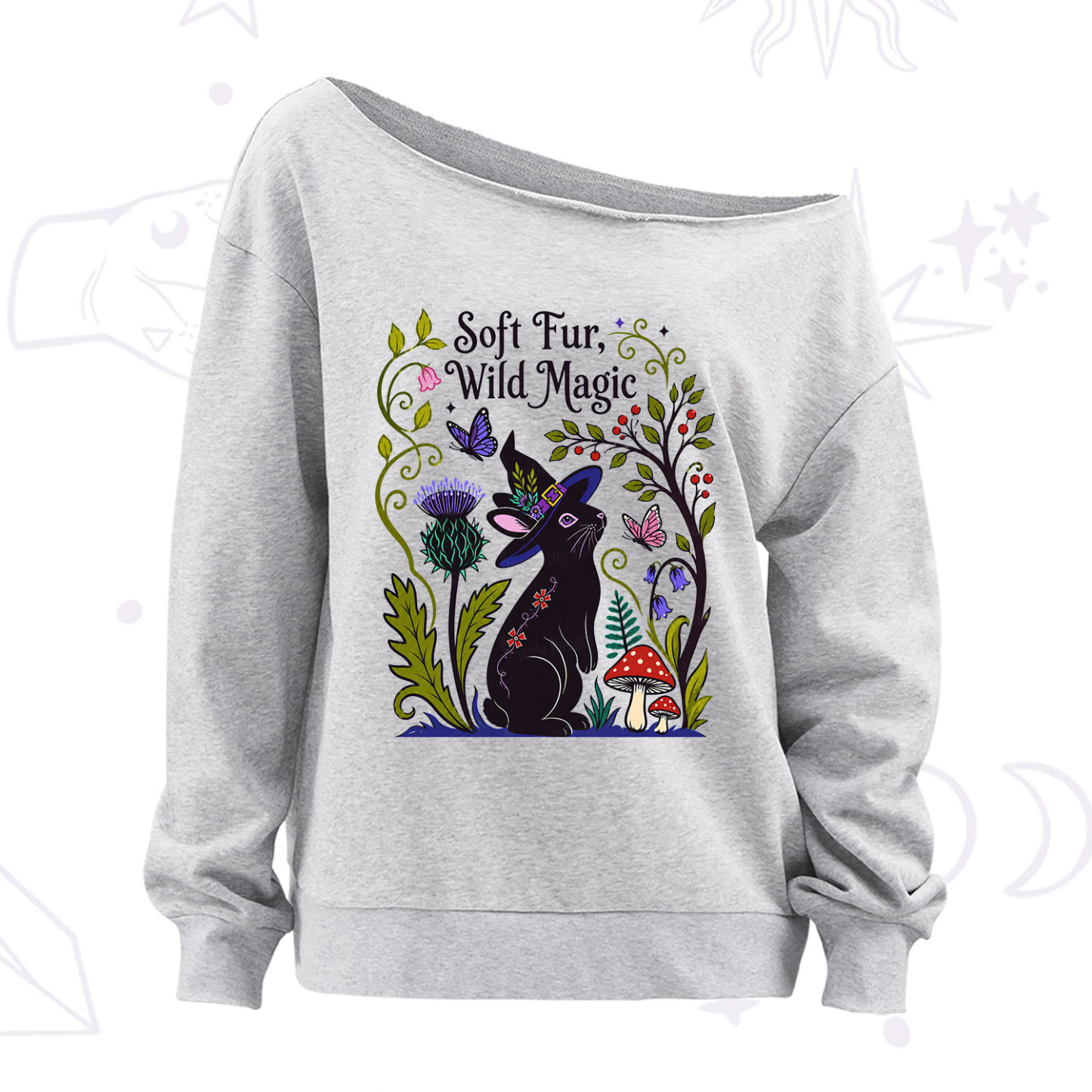 Purplehecate Soft Fur Wild Magic Black Bunny Off The Shoulder Sweatshirt