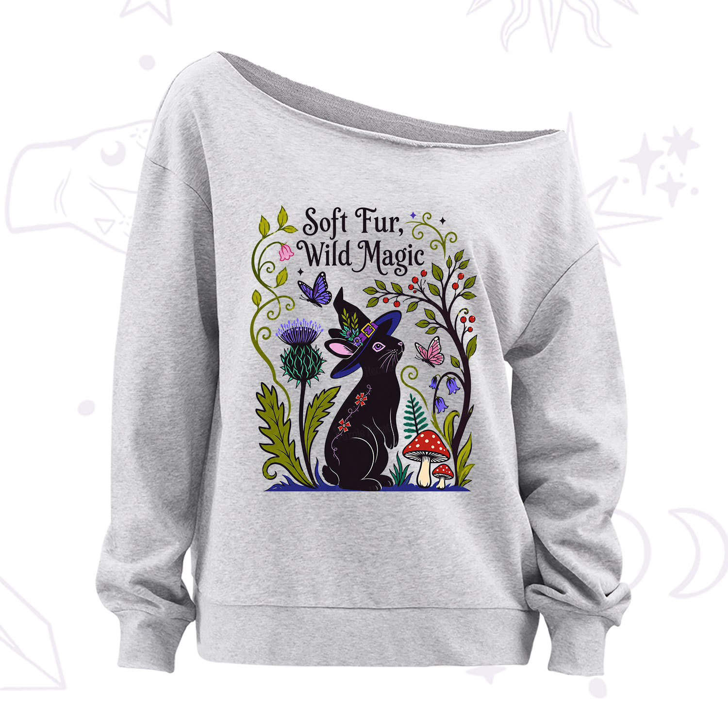 Purplehecate Soft Fur Wild Magic Black Bunny Off The Shoulder Sweatshirt