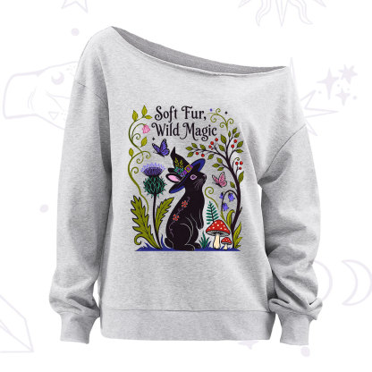 Purplehecate Soft Fur Wild Magic Black Bunny Off The Shoulder Sweatshirt