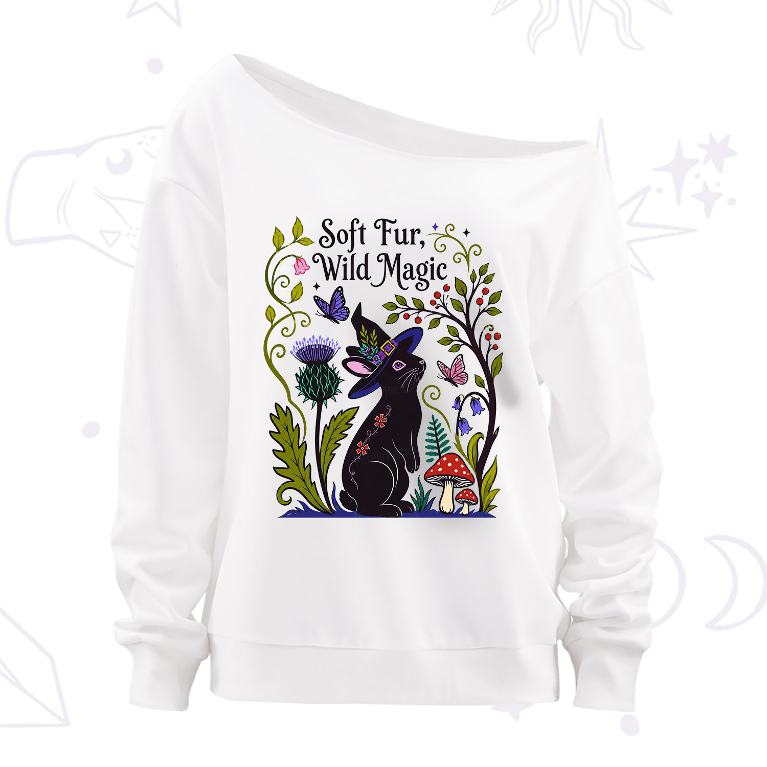 Purplehecate Soft Fur Wild Magic Black Bunny Off The Shoulder Sweatshirt