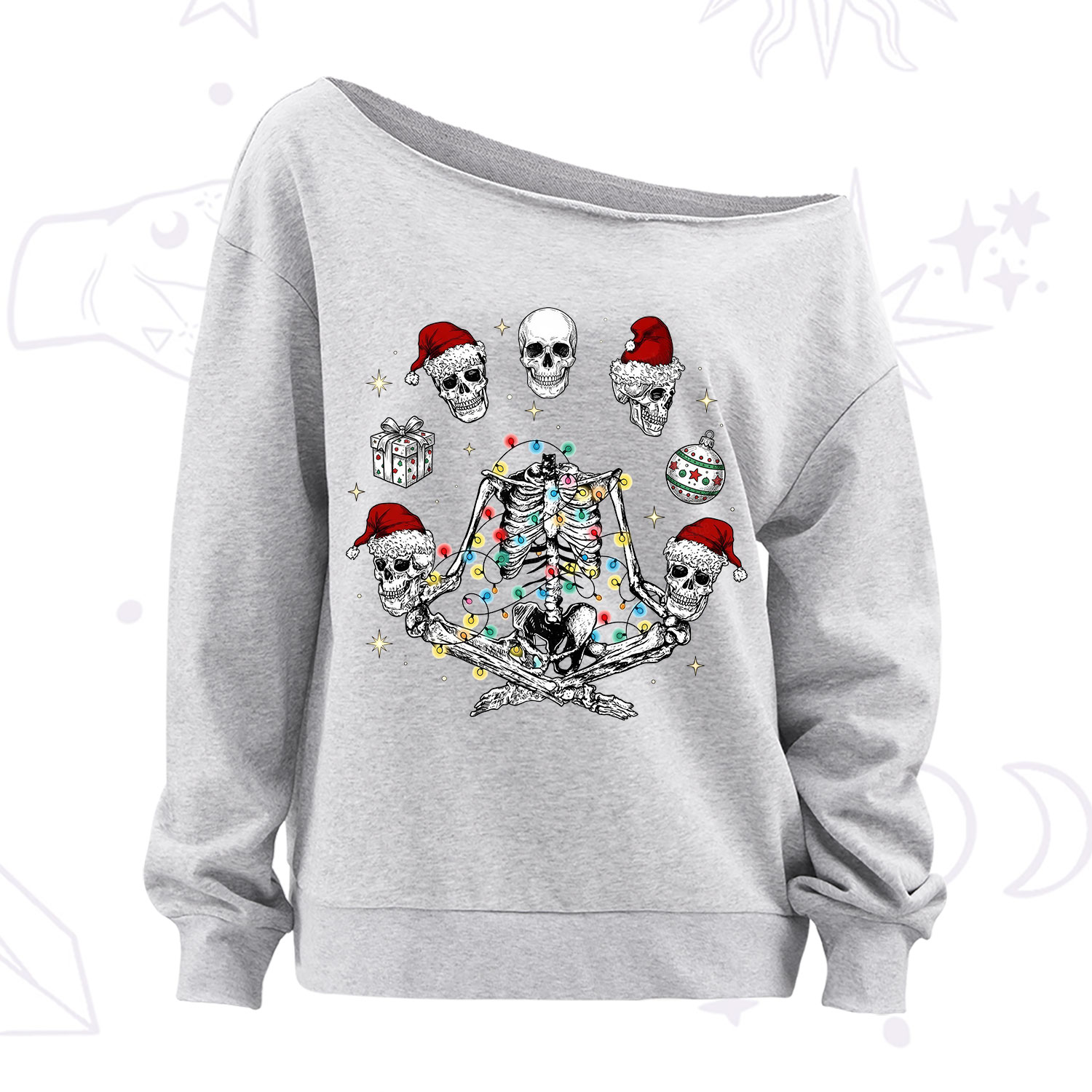 Purplehecate Skeleton Heads Christmas Off The Shoulder Sweatshirt