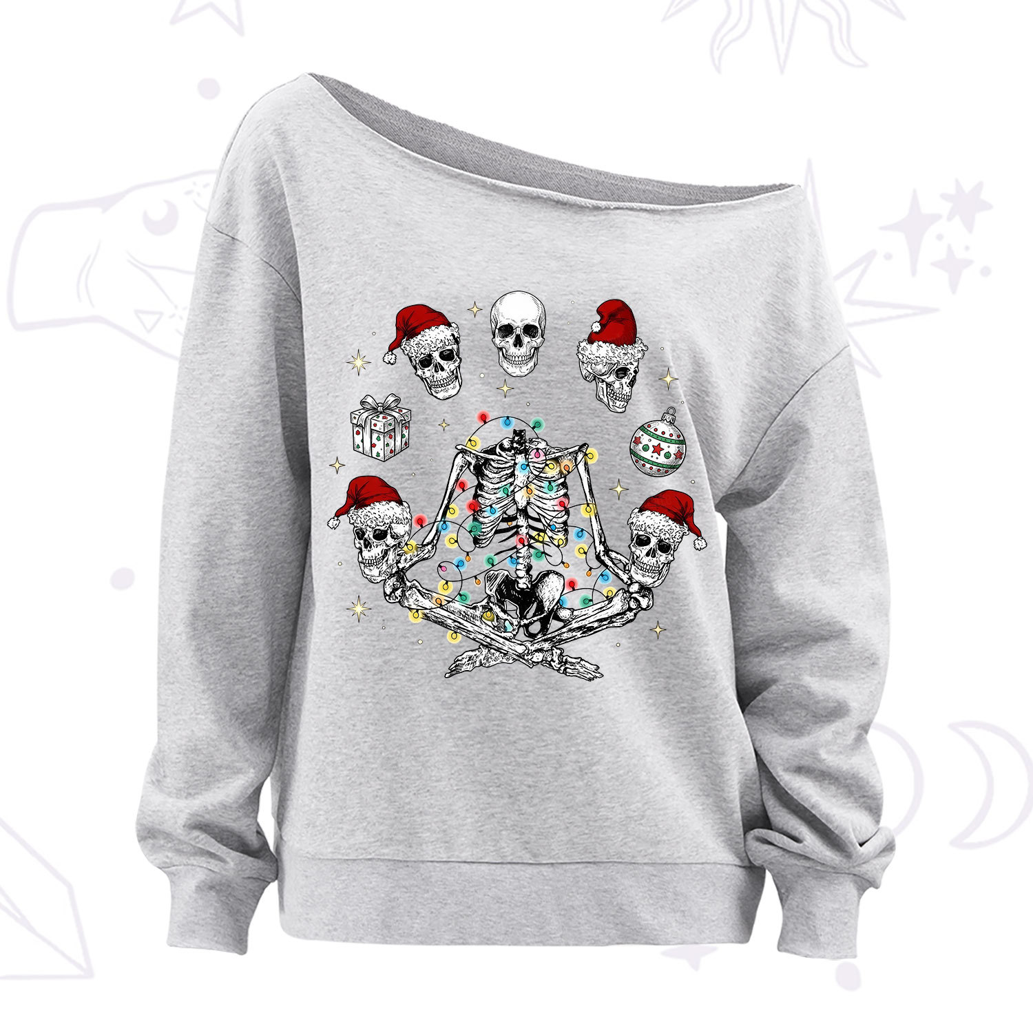 Purplehecate Skeleton Heads Christmas Off The Shoulder Sweatshirt