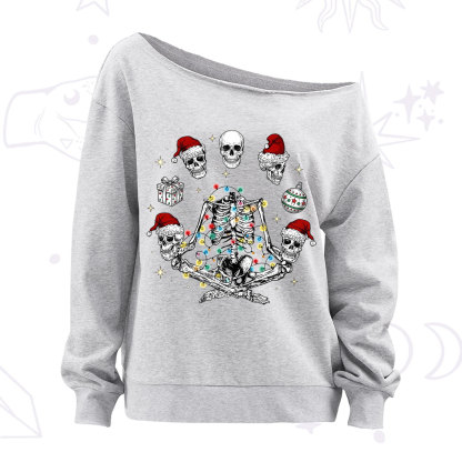 Purplehecate Skeleton Heads Christmas Off The Shoulder Sweatshirt