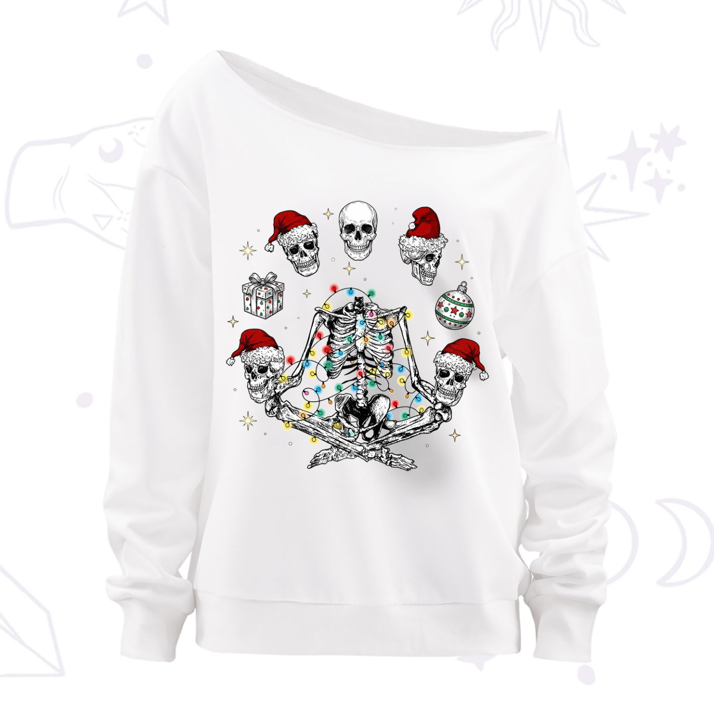 Purplehecate Skeleton Heads Christmas Off The Shoulder Sweatshirt
