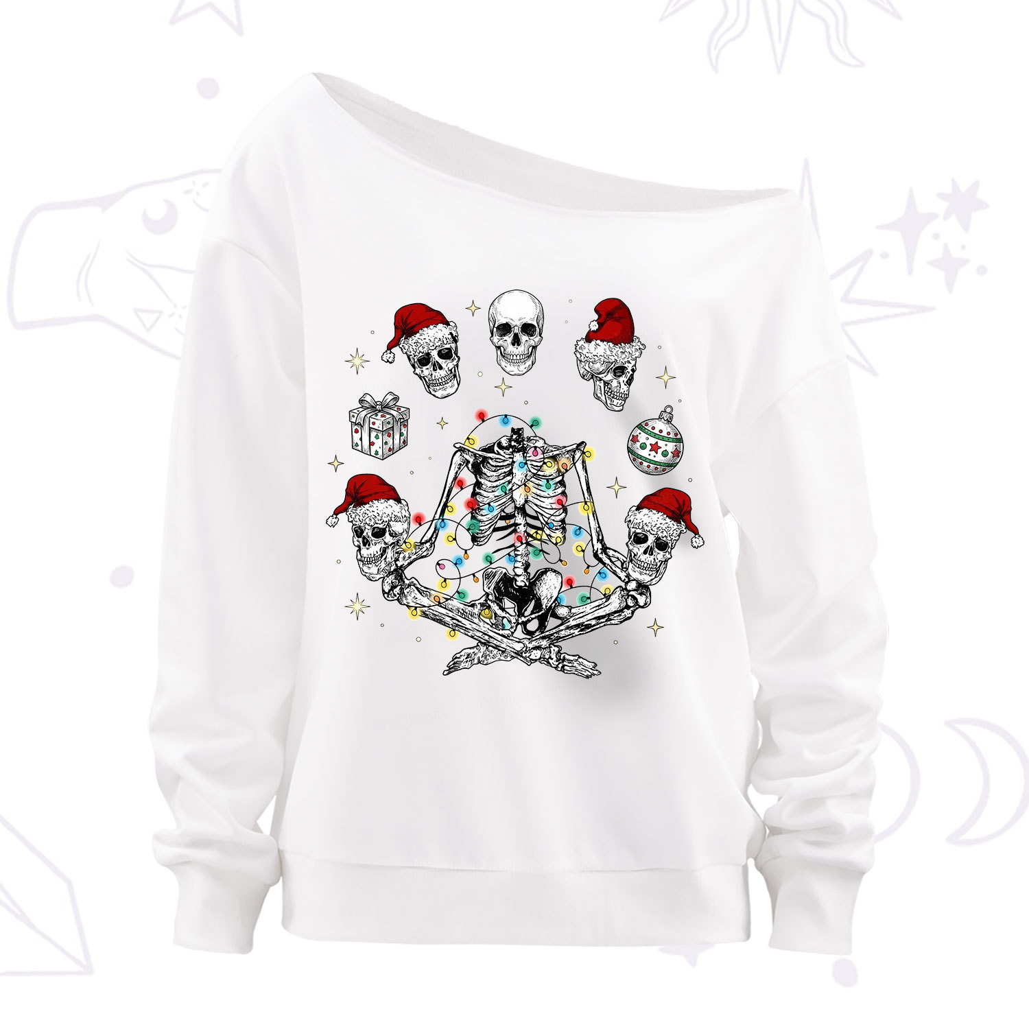 Purplehecate Skeleton Heads Christmas Off The Shoulder Sweatshirt