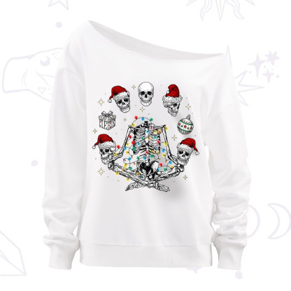 Purplehecate Skeleton Heads Christmas Off The Shoulder Sweatshirt