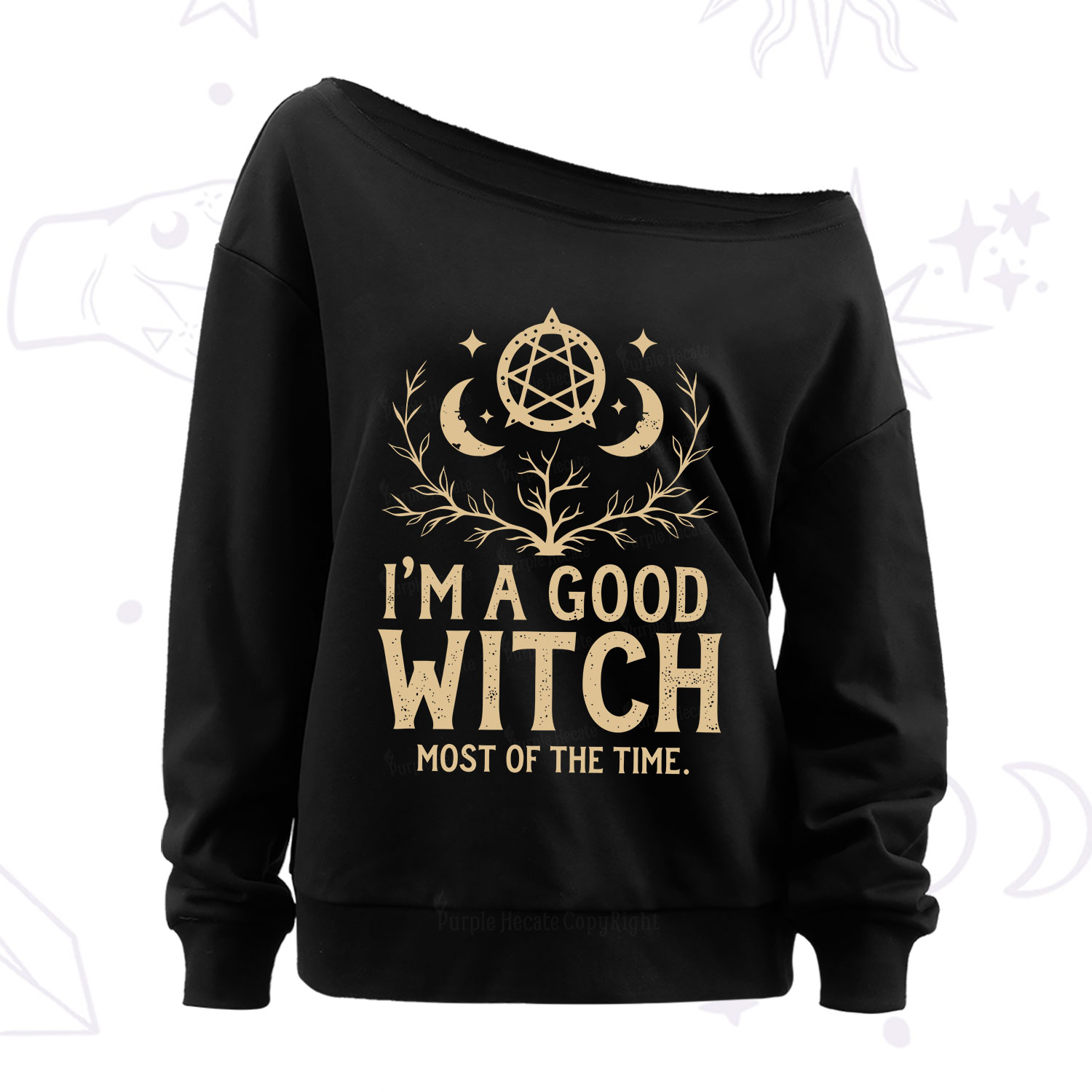 Purplehecate I'm A Good Witch Most Of The Time Off The Shoulder Sweatshirt