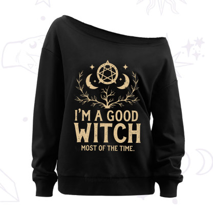 Purplehecate I'm A Good Witch Most Of The Time Off The Shoulder Sweatshirt