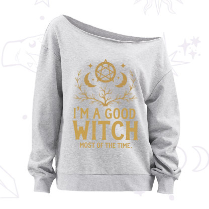 Purplehecate I'm A Good Witch Most Of The Time Off The Shoulder Sweatshirt